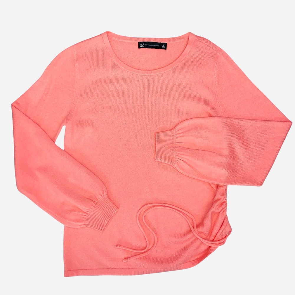 NY&C Asymmetrical Balloon Sleeve Lightweight Pullover Sweater Coral Peach Soft